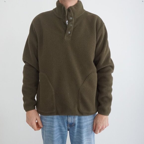 Hudson North Olive Green Button Collar Outdoors Fleece Pull Over Sweater Medium - Picture 2 of 9